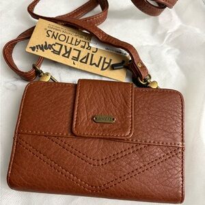 Brown Vegan Leather Wallet Crossbody Bag